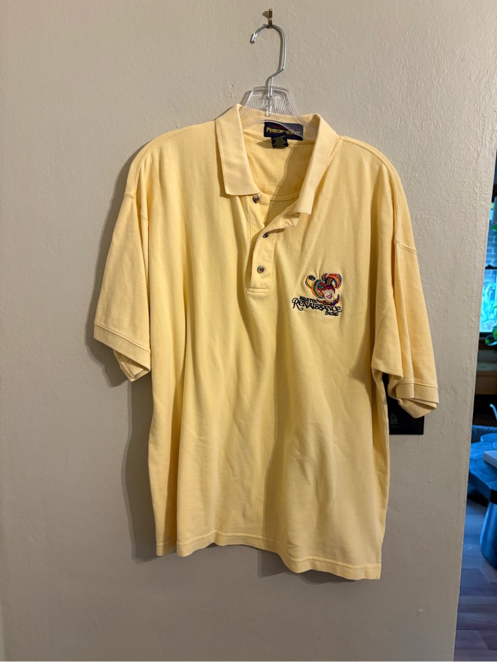 Men's Pale Yellow Short-Sleeve Polo with Embroidered Logo